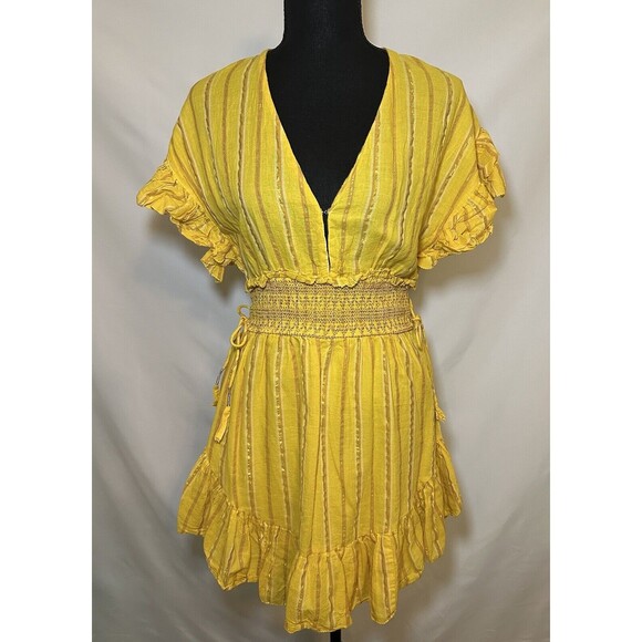 SAYLOR Adrianne Ruffle Sleeve Lightweight Yellow‎ Mini Dress SIZE SMALL - Picture 4 of 13